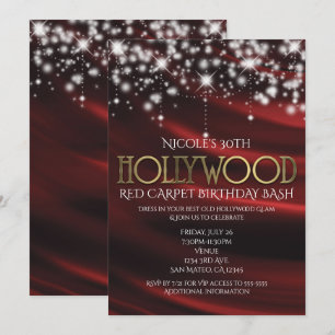 Rode Zijde & Glitter Goud Hollywood Glam Uitnodigi Kaart