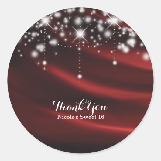 Rode zijde & Sparkle Glam Hollywood Custom Favor Ronde Sticker (Voorkant)