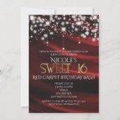 Rode zijde & Sparkle Gold Sweet 16 Glam uitnodigin Kaart (Voorkant)