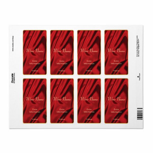 Rode zijde wijn label (Full Sheet)