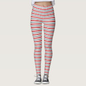 Rode zilver en witte kerststrepen leggings (Voorkant)