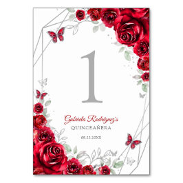 Rode Zilveren Bloemige Quinceanera Kaart