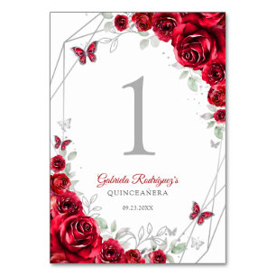 Rode Zilveren Bloemige Quinceanera Kaart