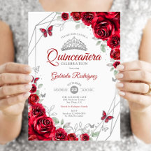 Rode Zilveren Bloemige Quinceanera