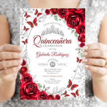 Rode Zilveren Bloemige Quinceanera