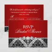 Rode Zilveren Damast & Juwelen Bruidsfeest RSVP (Voorkant / Achterkant)