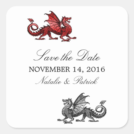 Rode Zilveren Draak Save the Date Stickers (Voorkant)