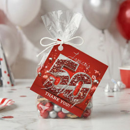 Rode Zilveren Glitter Ballonnen Glam 50e Verjaarda Bedankjes Labels