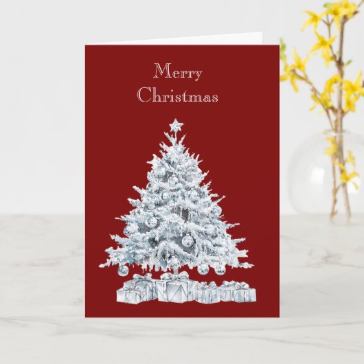 Rode zilveren kerstboom kaart (Gele Bloem)