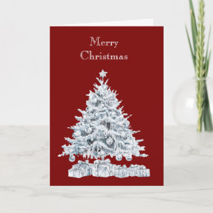 Rode zilveren kerstboom kaart