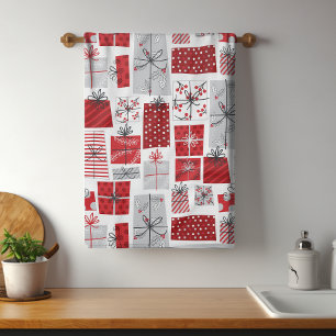 Rode Zilveren Kerstcadeau Doos Patroon Theedoek