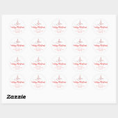 Rode Zilveren Lint Boom Kerst Script Ronde Sticker (Vel)