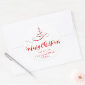 Rode Zilveren Lint Boom Kerstmis Script Ronde Sticker (Envelop)