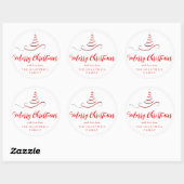 Rode Zilveren Lint Boom Kerstmis Script Ronde Sticker (Vel)