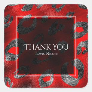 Rode & Zilveren Luipaard Print Party Favor Vierkante Sticker