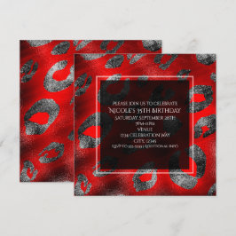 Rode & Zilveren Luipaardprint Glamour Feest Kaart