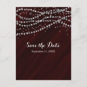 Rode & Zilveren Nep Diamanten Bling Save The Date Aankondigingskaart