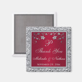 Rode, zilveren nepschitterbloem bruiloft favoriet  magneet (Voorkant / Achterkant)