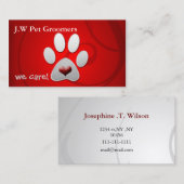 Rode zilveren pootafdruk met een rood hart visitekaartje (Voorkant / Achterkant)