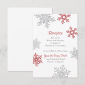 Rode Zilveren Sneeuwvlok Winter Bruiloftsreceptie Informatiekaartje (Voorkant / Achterkant)