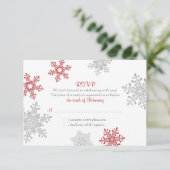 Rode Zilveren Sneeuwvlok Winter Huwelijk RSVP (Staand voorkant)