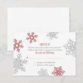 Rode Zilveren Sneeuwvlok Winter Huwelijk RSVP (Voorkant / Achterkant)