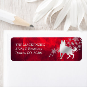 Rode Zilveren Winter Duitse Herder Hond Adres Etiket