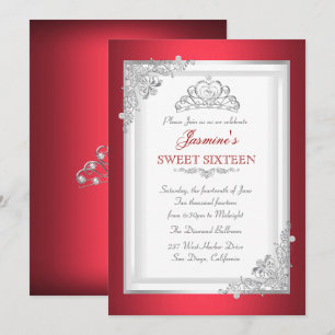 Rode Zilveren Witte Tiara Sweet 16 Verjaardagsfees Kaart