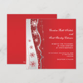 Rode, zilvergrijze sneeuwflake winterbruiloft kaart (Voorkant / Achterkant)