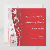 Rode, zilvergrijze sneeuwflake winterbruiloft kaart (Voorkant)