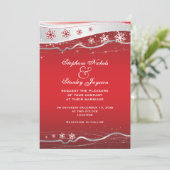Rode, zilvergrijze sneeuwflake winterbruiloft kaart (Staand voorkant)