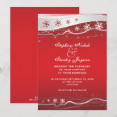 Rode, zilvergrijze sneeuwflake winterbruiloft kaart (Voorkant / Achterkant)