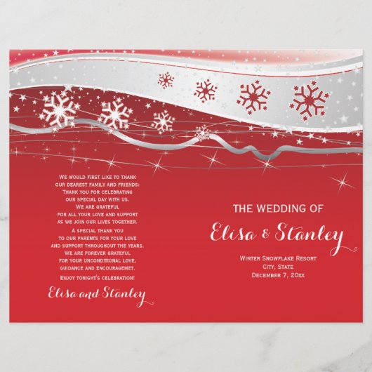 Rode, zilvergrijze sneeuwvlokken gevouwen trouwpro (Voorkant)