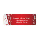 Rode, zilvergrijze, witte sneeuwvlok winter bruilo etiket (Voorkant)