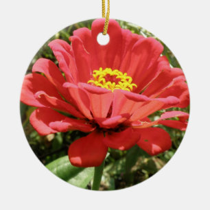 Rode Zinnia Douce Verjaardag Keramisch Ornament