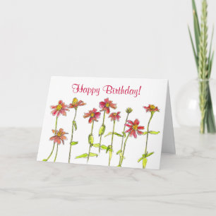 Rode Zinnia Watercolor Flowers Happy Birthday Kaart