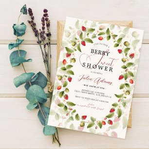 Rode Zoete Aardbei Wilde Bloem Krans Baby Shower Kaart