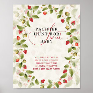Rode Zoete Aardbei Wilde Bloem Krans Baby Shower Poster
