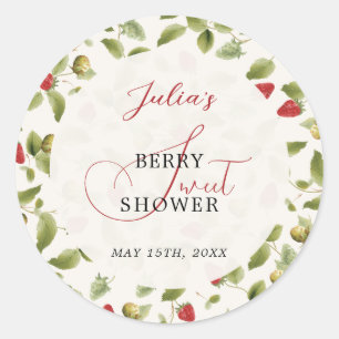 Rode Zoete Aardbei Wilde Bloem Krans Baby Shower Ronde Sticker