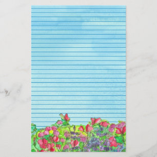 Rode zoete erwten blauw gevoerd briefpapier