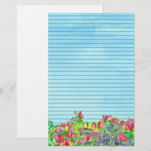 Rode zoete erwten blauw gevoerd briefpapier (Voorkant / Achterkant)