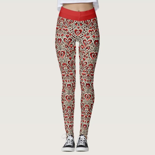 Rode Zoete Hartjes Leggings (Voorkant)