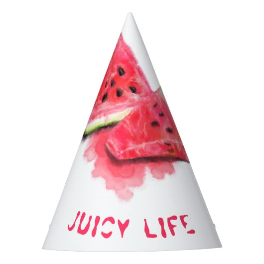 Rode zoete juicy watermeloenen — gebak — vers feesthoedjes (Voorkant)