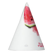 Rode zoete juicy watermeloenen — gebak — vers feesthoedjes (Links)