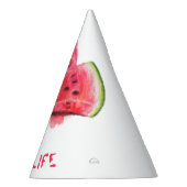 Rode zoete juicy watermeloenen — gebak — vers feesthoedjes (Rechts)