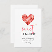 Rode Zoete Leraar Waterverf diamant Hart Bedankkaart (Voorkant / Achterkant)