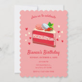 Rode zoete taart verjaardag kaart (Voorkant)