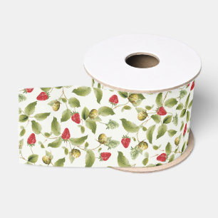 Rode Zoete Wilde Aardbeibloemen Bruiloft Grosgrain Lint