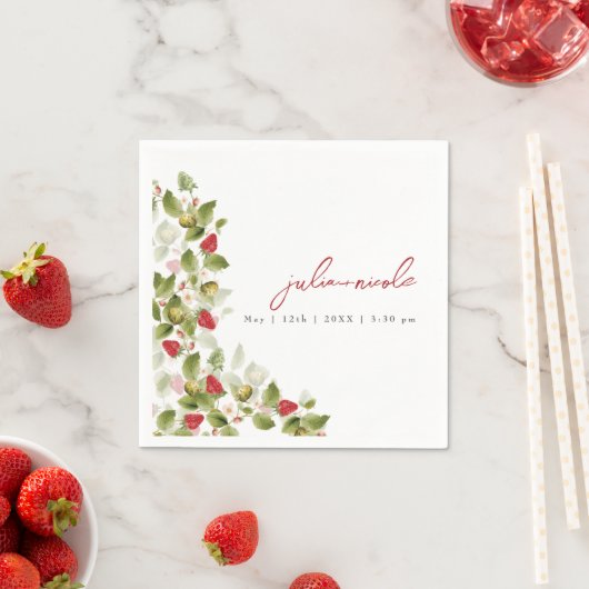 Rode Zoete Wilde Aardbeibloemen Bruiloft Servet (Insitu)