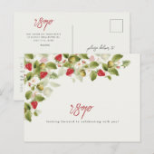 Rode zoete wilde aardbeien bloemen bruiloft briefkaart (Voorkant / Achterkant)